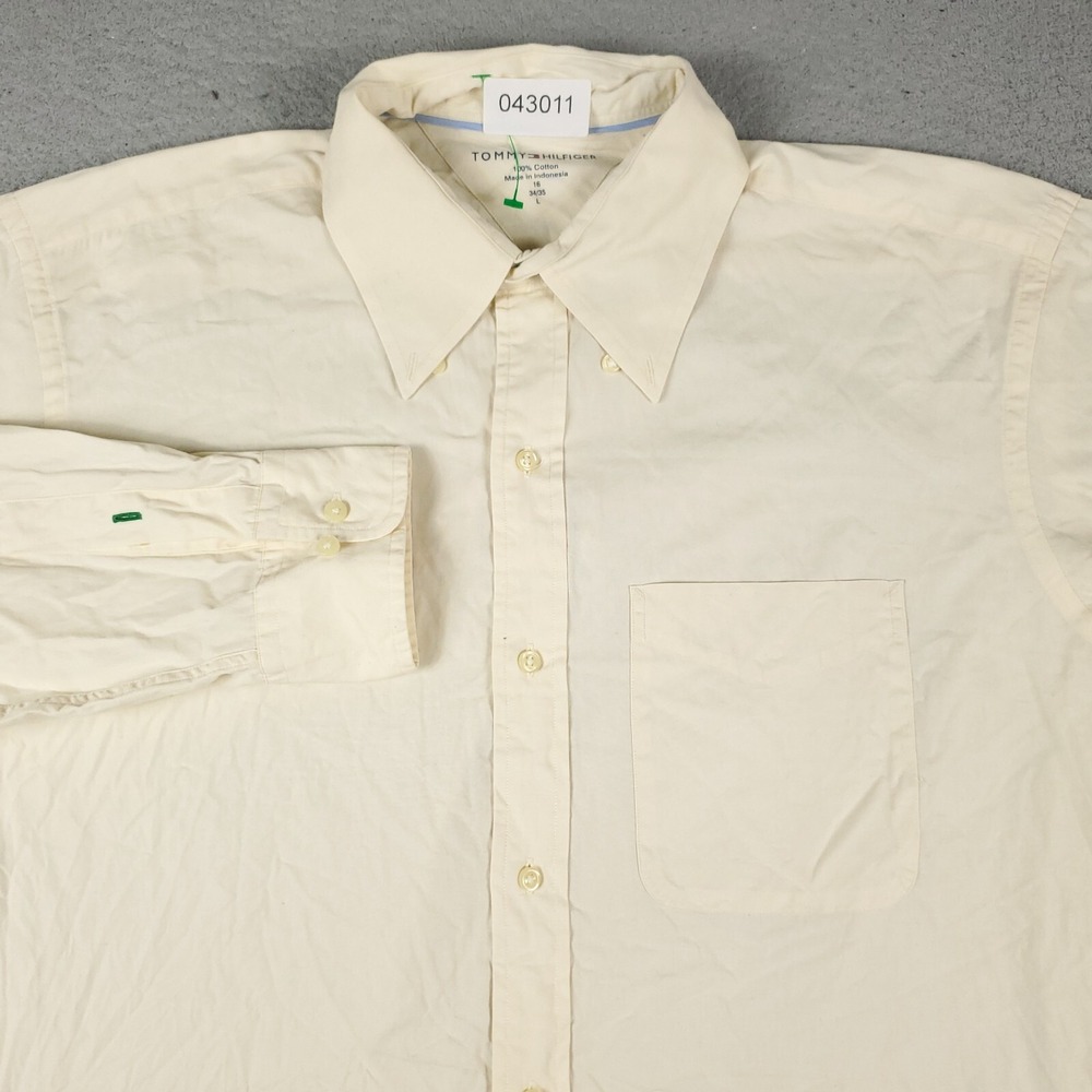 Tommy Hilfiger Mens Large Yellow Button Up Long Sleeve Shirt Cotton Regular Fit